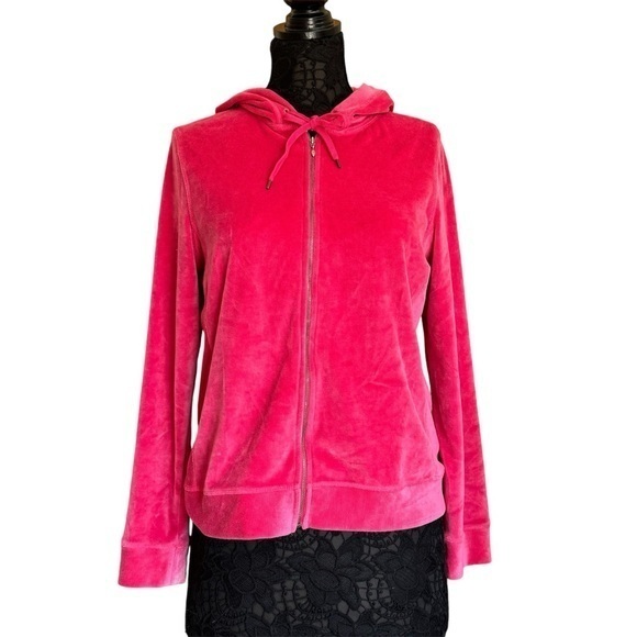 Jones New York Y2K Pink Velour Long Sleeve Zip-Up Hoodie Medium EUC - Picture 1 of 12